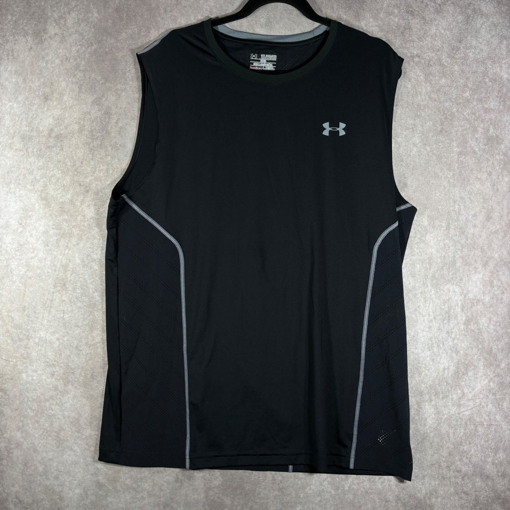 Under Armour Tank Top Mens 2XL Black HeatGear Fitted Sleeveless Shirt Gym Active